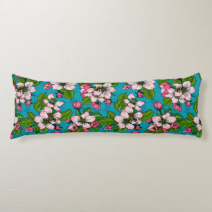 Apple blossom on turquoise body pillow