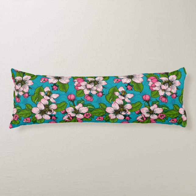Apple blossom on turquoise body pillow (Front)