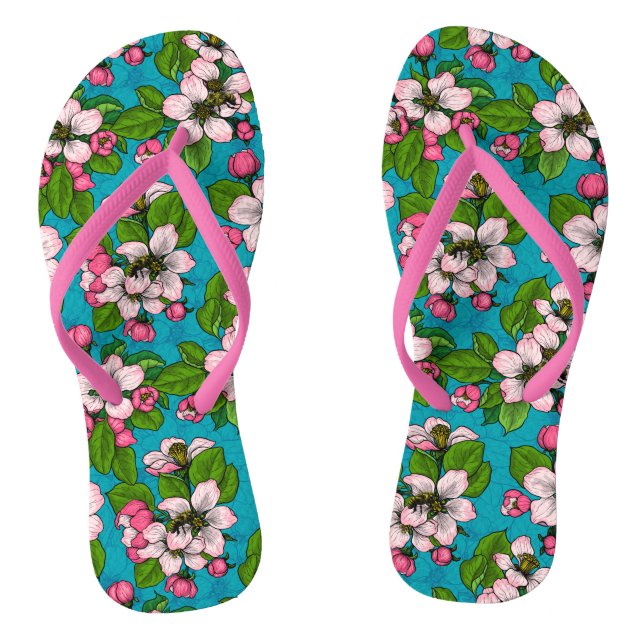 Apple blossom on turquoise flip flops (Footbed)