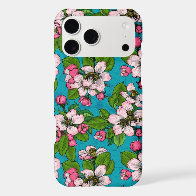 Apple blossom on turquoise iPhone case (Back)