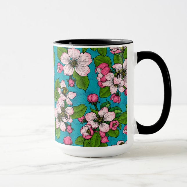 Apple blossom on turquoise mug (Right)