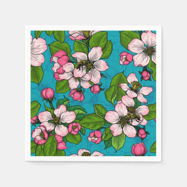Apple blossom on turquoise napkins (Front)