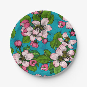Apple blossom on turquoise paper plates