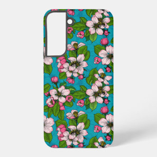 Apple blossom on turquoise samsung galaxy s22+ case