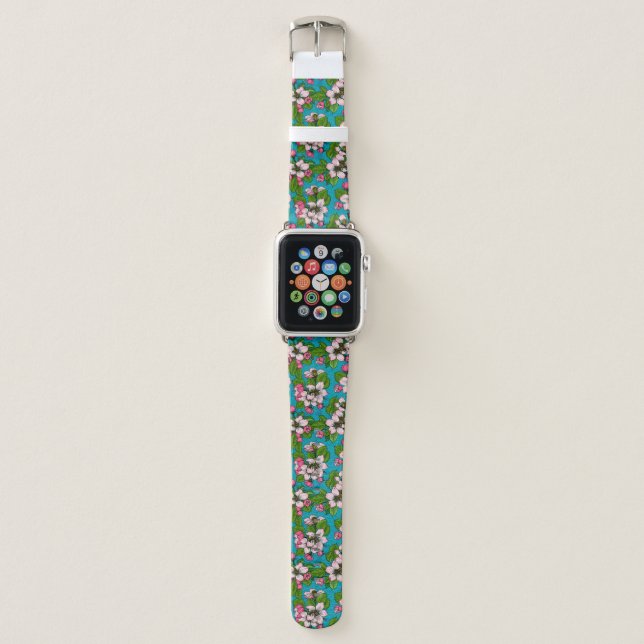 Apple blossom on turquoise watch band (Front)