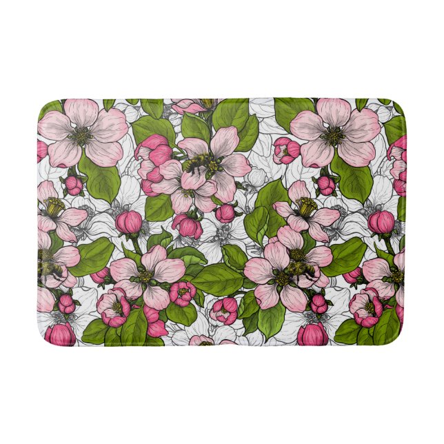 Apple blossom on white bath mat (Front)