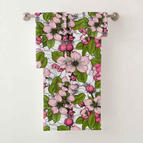 Apple blossom on white bath towel set