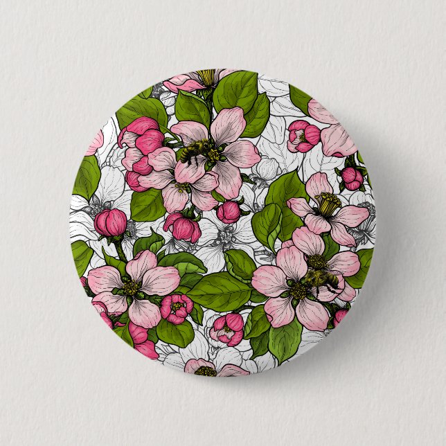 Apple blossom on white button (Front)