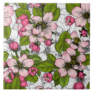 Apple blossom on white ceramic tile