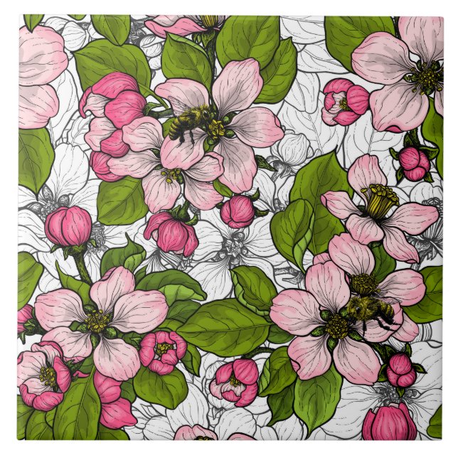 Apple blossom on white ceramic tile (Front)