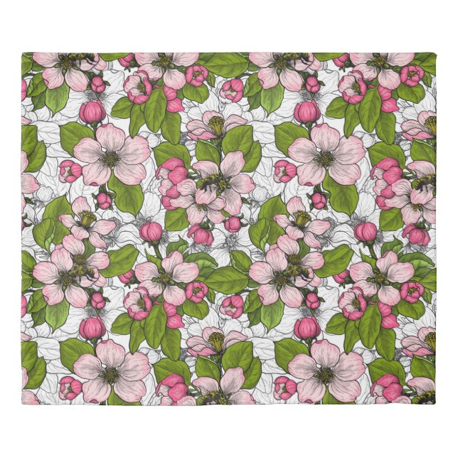 Apple blossom on white duvet cover (Front)