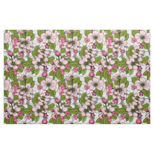 Apple blossom on white fabric