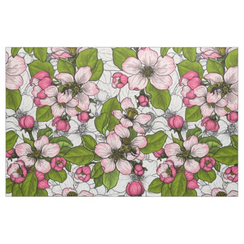 Apple blossom on white fabric