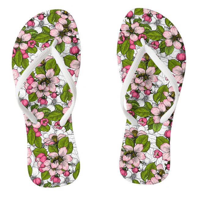 Apple blossom on white flip flops (Footbed)