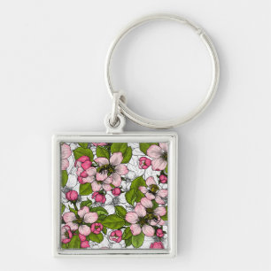 Apple blossom on white keychain
