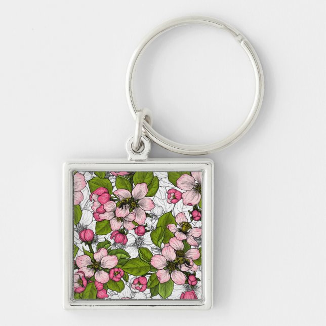 Apple blossom on white keychain (Front)