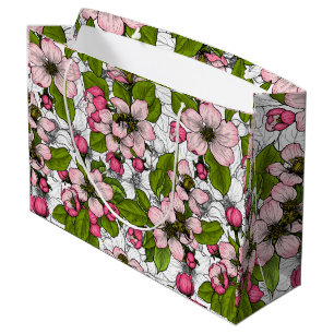 Apple blossom on white large gift bag