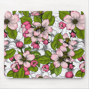 Apple blossom on white mouse pad