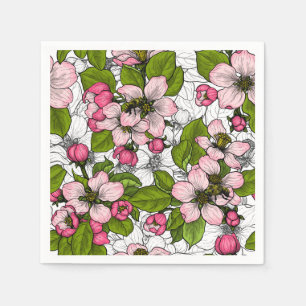 Apple blossom on white napkins