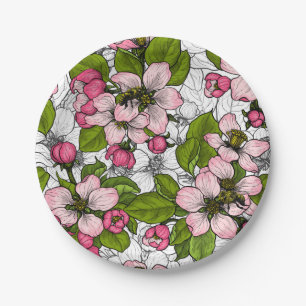Apple blossom on white paper plates