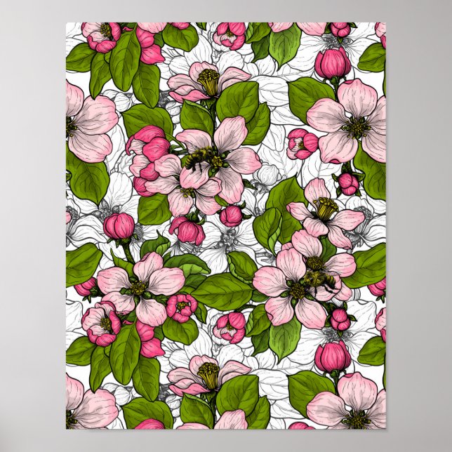 Apple blossom on white poster (Front)