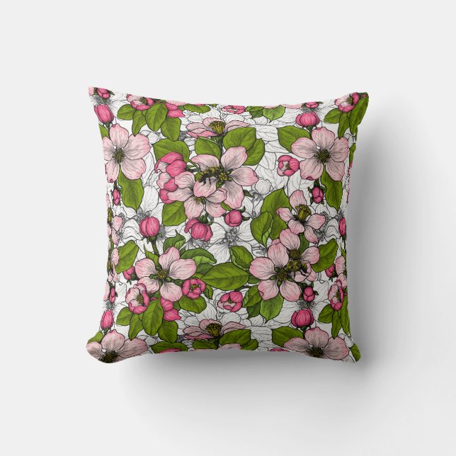Apple blossom on white throw pillow (Front)