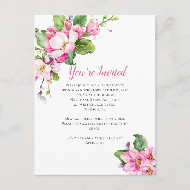 Apple Blossom Party Invitation Postcard (Front)