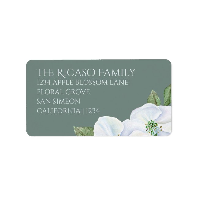 Apple Blossom Personalized Green And White Flower Label (Front)