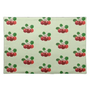 Apple Blossom & Red Fruits on Light Sage Green Cloth Placemat