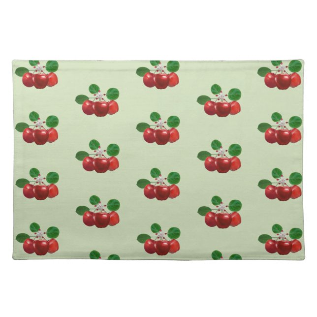 Apple Blossom & Red Fruits on Light Sage Green Cloth Placemat (Front)