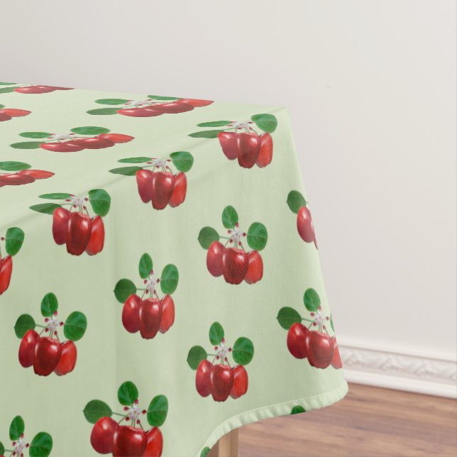 Apple Blossom & Red Fruits on Light Sage Green Tablecloth (In Situ)