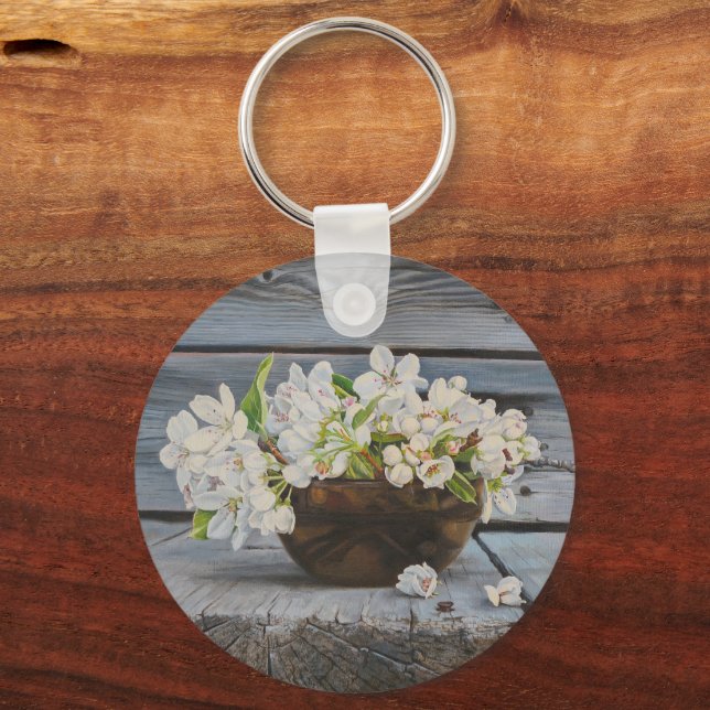 Apple Blossom Still Life – Original Fine Art Print Keychain (Front)