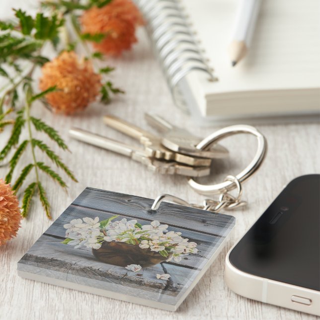 Apple Blossom Still Life – Original Fine Art Print Keychain (Front Right)