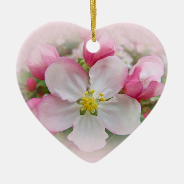 Apple Blossom Time Ceramic Ornament (Front)