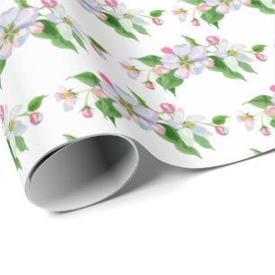apple blossom watercolor bouquet wrapping paper