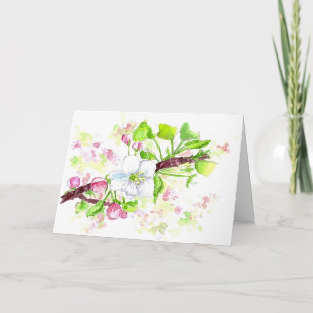 Apple Blossom Watercolor Flower Greeting Card (Front)
