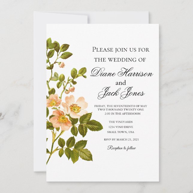 Apple Blossom Watercolor Stems Wedding Invitation (Front)