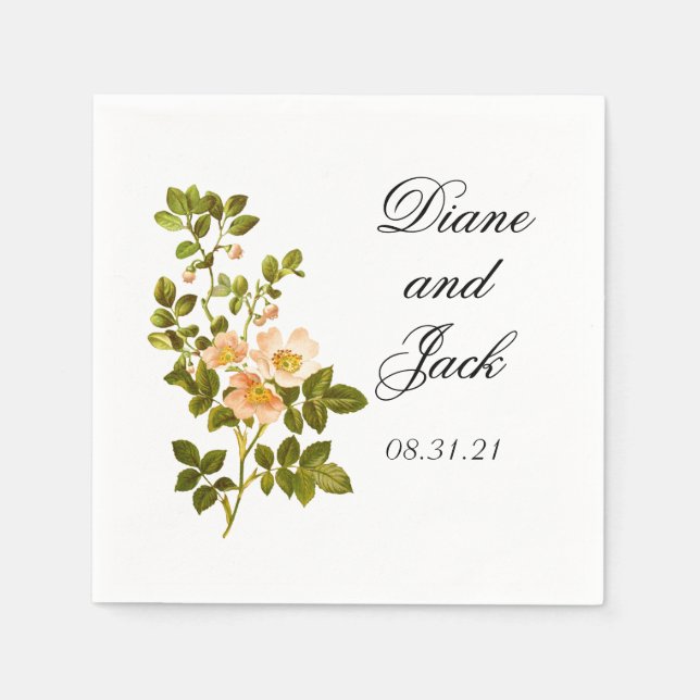 Apple Blossom Watercolor Stems Wedding Napkins (Front)