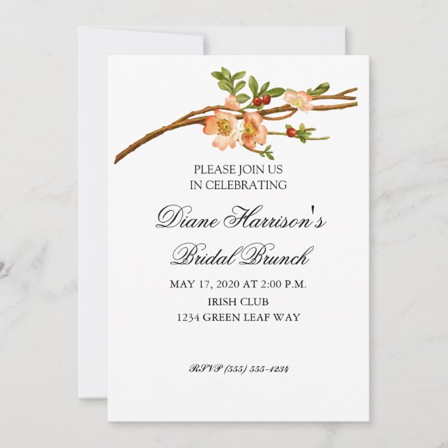 Apple Blossom Watercolor Stems Wedding Shower Invitation (Front)