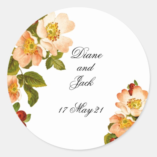 Apple Blossom Watercolor Stems Wedding Stickers (Front)