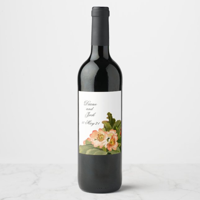 Apple Blossom Watercolor Stems Wedding Wine Label (Front)