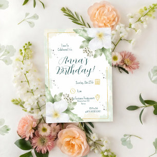 Apple Blossom Watercolour Florals Birthday Invitation