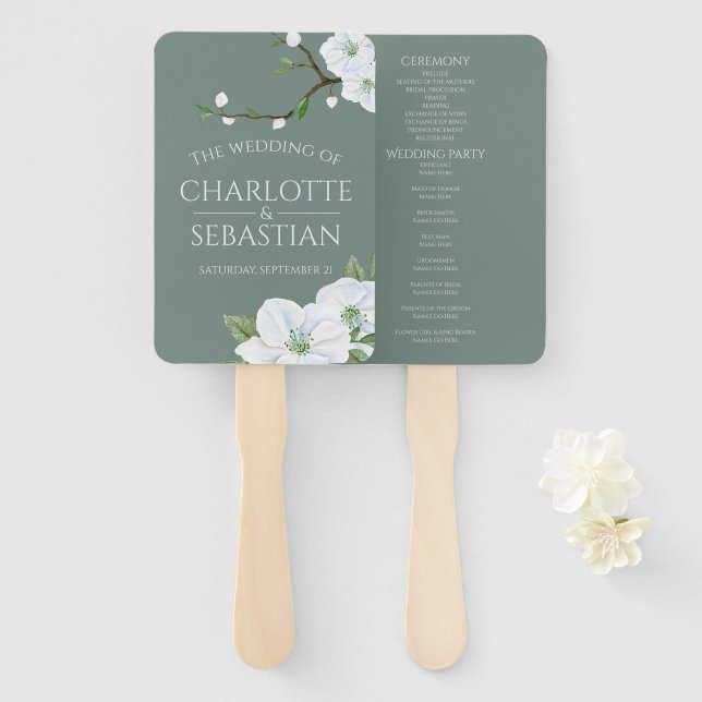 Apple Blossom Wedding Ceremony Hand Fan (Front and Back)