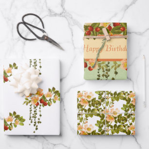Apple Blossoms and Rosehips Assorted Wrapping Paper Sheets
