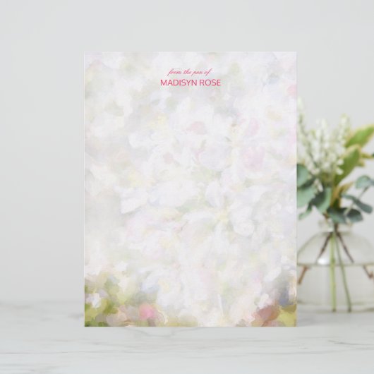 Apple Blossoms Botanical Painting Your Name Paper (Standing Front)