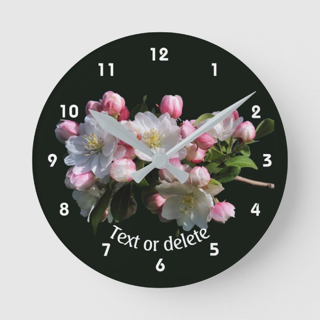 Apple Blossoms Floral Personalized  Round Clock (Front)