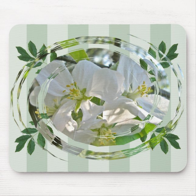 Apple Blossoms Green Stripes Mousepad (Front)
