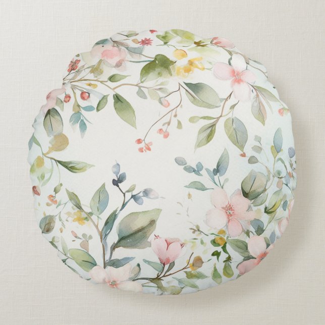 Apple blossoms inspired round pillow (Front)