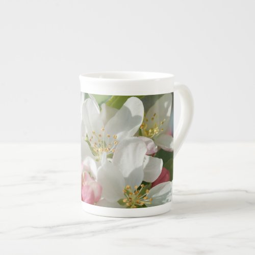 Apple Blossoms Pink  White Flowers Bone China Mug