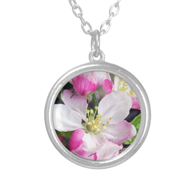 Apple blossoms silver plated necklace (Front)